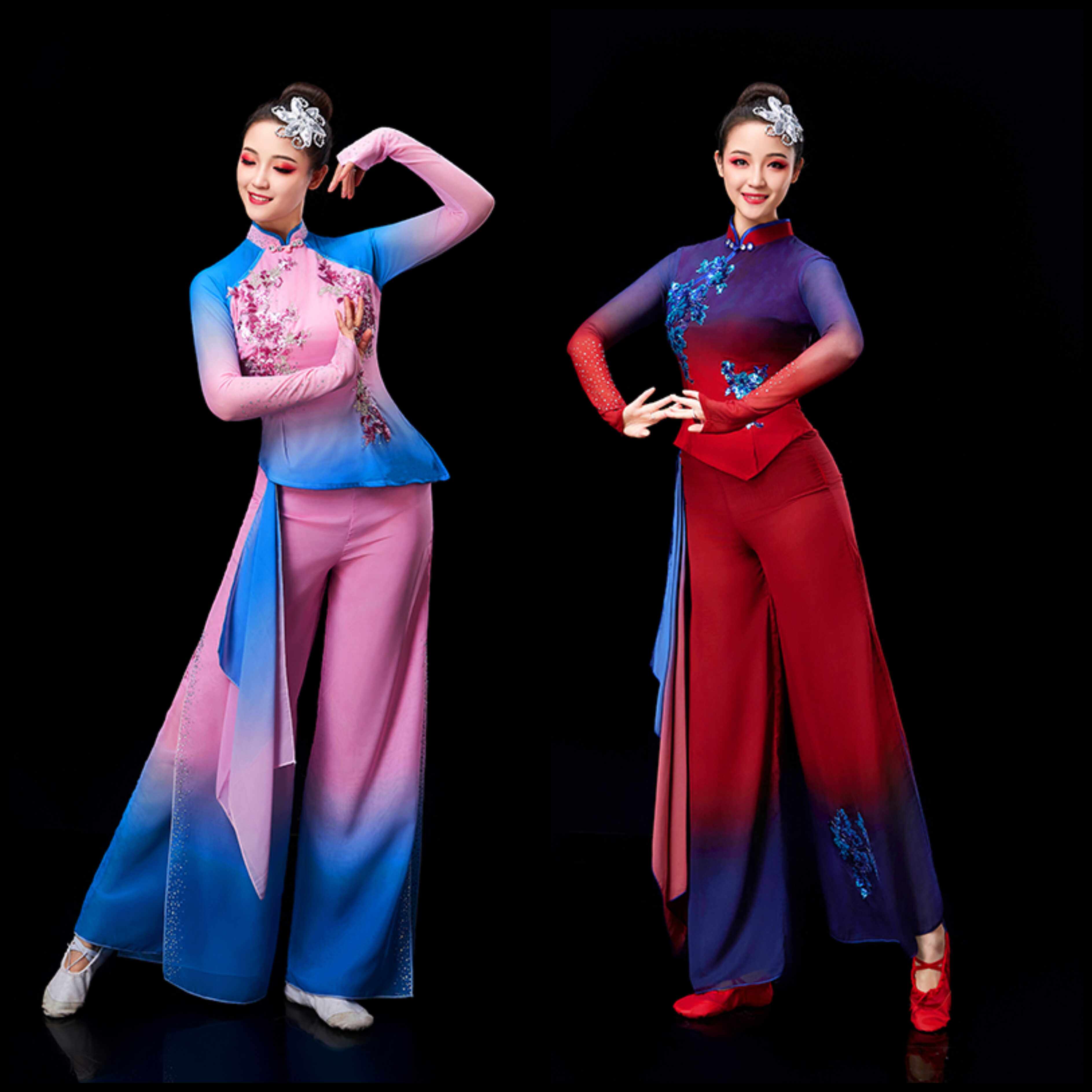 新款秧歌服女新款古典飘逸中国民族风伞舞扇子舞成人艺考表演服装
