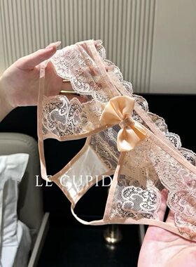 日系纯欲金色铃铛性感蕾丝镂空蝴蝶结三角裤低腰女士内裤法式