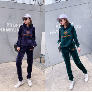 Aone清仓特价加厚保暖双面丝绒连帽套头卫衣裤套装两件套运动女冬