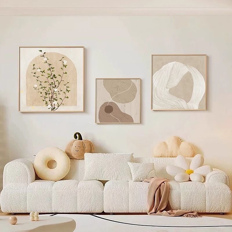 北欧风客厅装饰画新款奶油风ins沙发背景墙挂画三联画高档抽壁画,家居饰品,现代装饰画,淘宝优惠券,粉丝福利购,淘宝优惠卷
