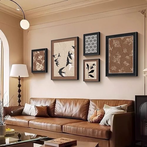 中古风客厅装饰画斋浦尔花园沙发背景墙挂画法式复古艺术组合壁画