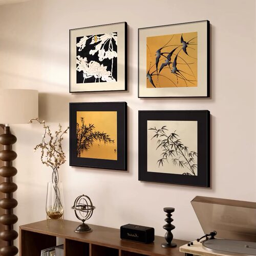 中古风客厅装饰画法式复古餐厅方形组合画高级感抽象入户玄关挂画