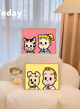 原田治卡通女孩人物动漫挂画儿童房卧室床头装饰画男孩房间餐厅画