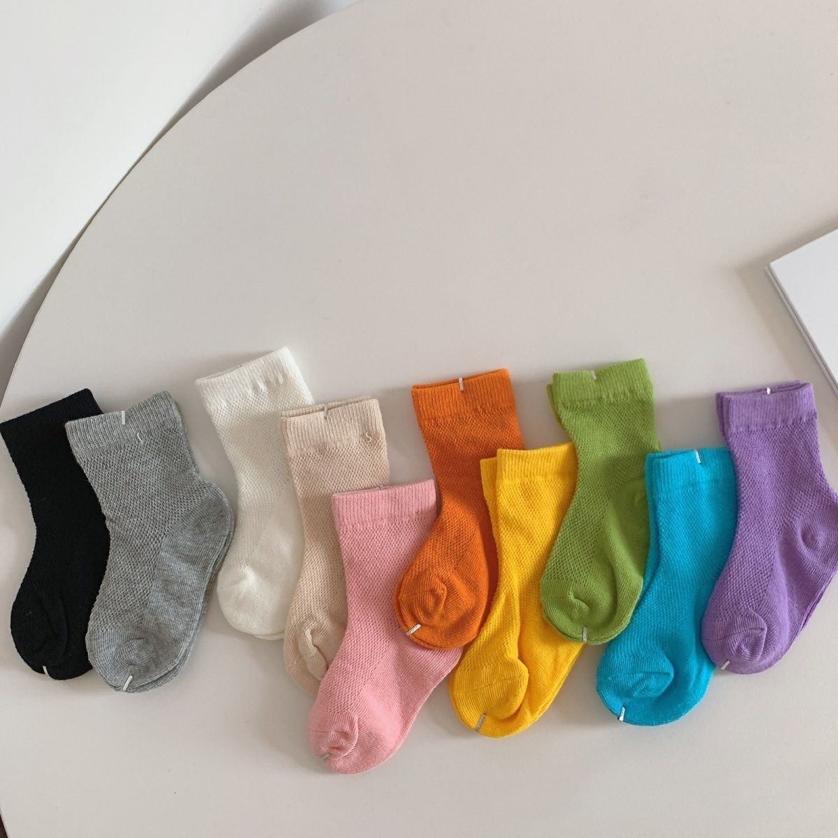 糖果春夏儿童袜子薄款中筒网眼短袜彩色宝宝女童夏季透气纯色棉袜
