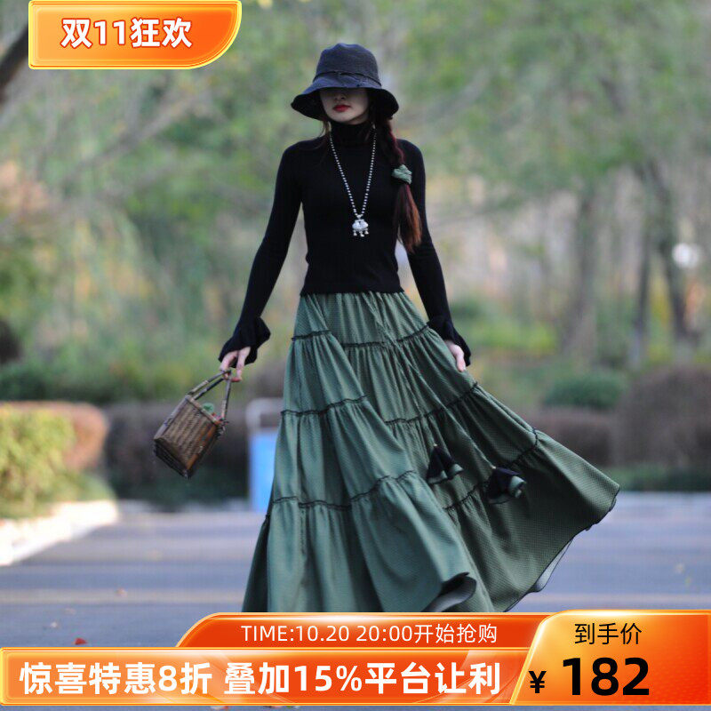 长裙超大摆秋冬系带跳舞裙半身裙