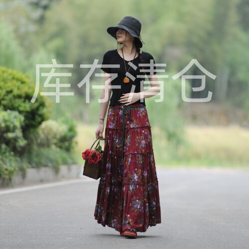 库存清仓素心自制新款碎花长裙