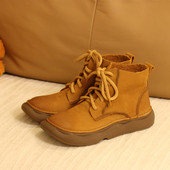 3363花藤萝蔓 磨砂牛皮圆头系带厚底休闲软底平底真皮女靴女短靴