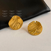 金色不规则纹理圆形耳钉女简约欧美轻奢气质高级感耳环巨好看耳饰