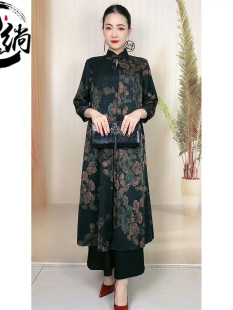 2026春季 显瘦气质连衣裙 中国风复古改良旗袍假两件拼接长裙女大码