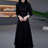 阔太太加绒妈妈装 黑色改良旗袍连衣裙女2025冬季 新款 高端精致裙子