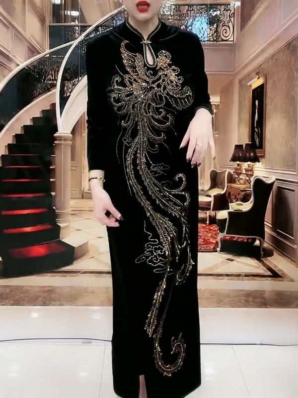 新款中老年妈妈装改良旗袍长裙