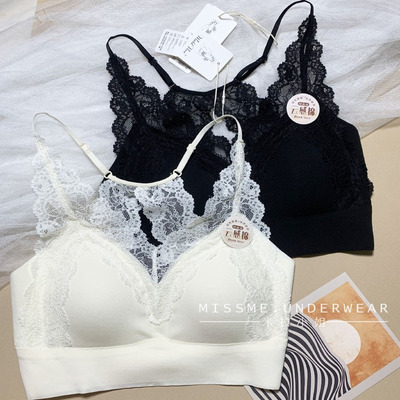 我的薇薇2615云感棉蕾丝美背蕾丝细肩带可调节抹胸弹力内衣女文胸