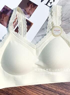 森色系3505小胸聚拢厚垫蕾丝花边纯欲无痕抹胸固定杯美背内衣女
