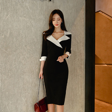 春装2020年新款韩版OL职业西装领修身中长款时尚女人味包臀连衣裙