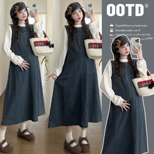 孕妇秋装 洋气宽松显瘦牛仔背带裙打底上衣两件套潮 连衣裙2025时尚