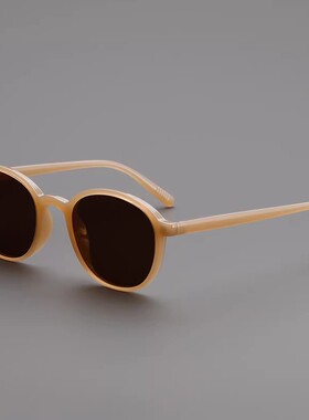 韩版时尚复古圆形奶茶色墨镜男女士超轻显瘦脸高级感偏光太阳眼镜