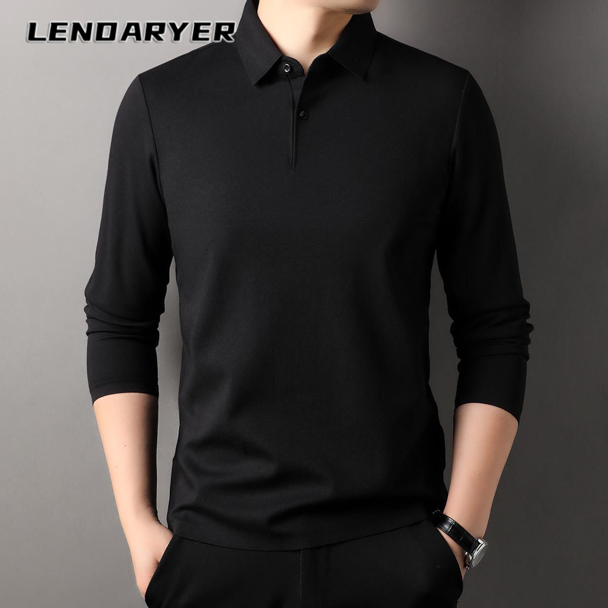 LENDARYER含桑蚕丝羊毛莫代尔长袖T恤男秋季新款休闲Polo打底衫男