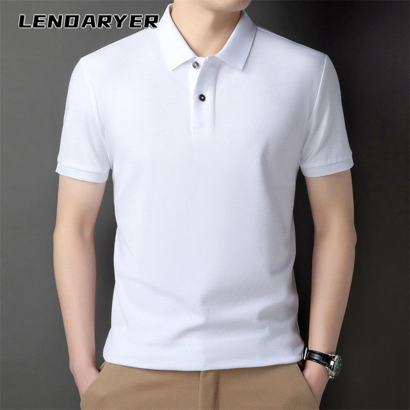 LENDARYER短袖T恤男2025夏季新款纯棉薄款纯色翻领休闲透气薄上衣
