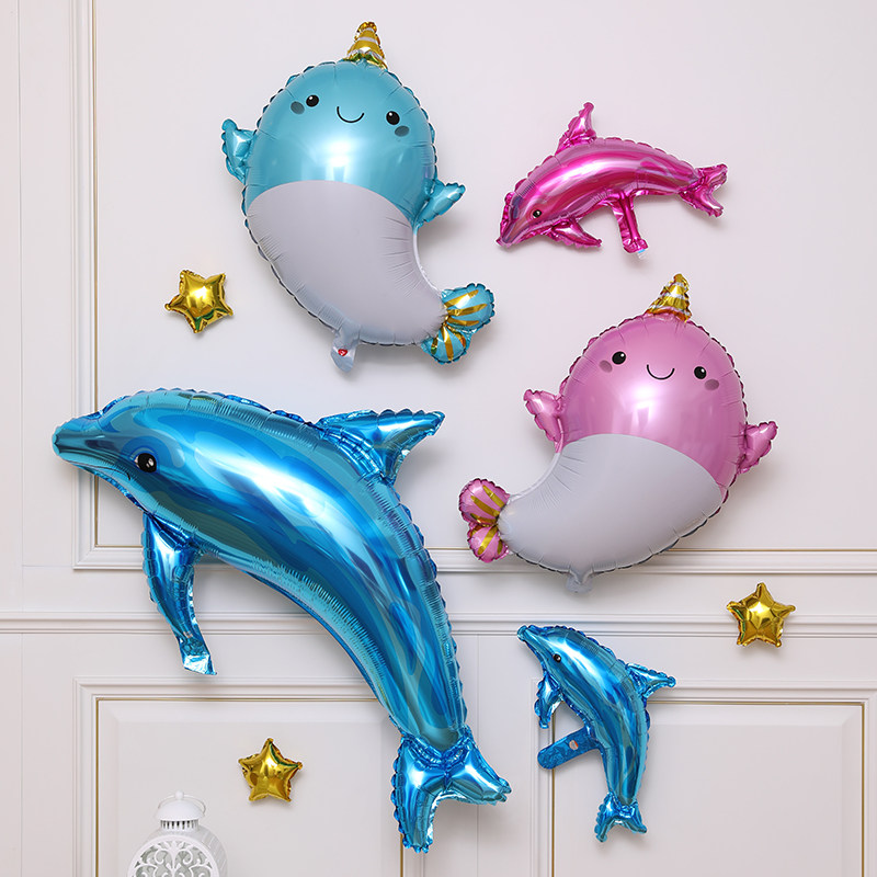 大海豚鳄鱼海狮生日气球卡通气球