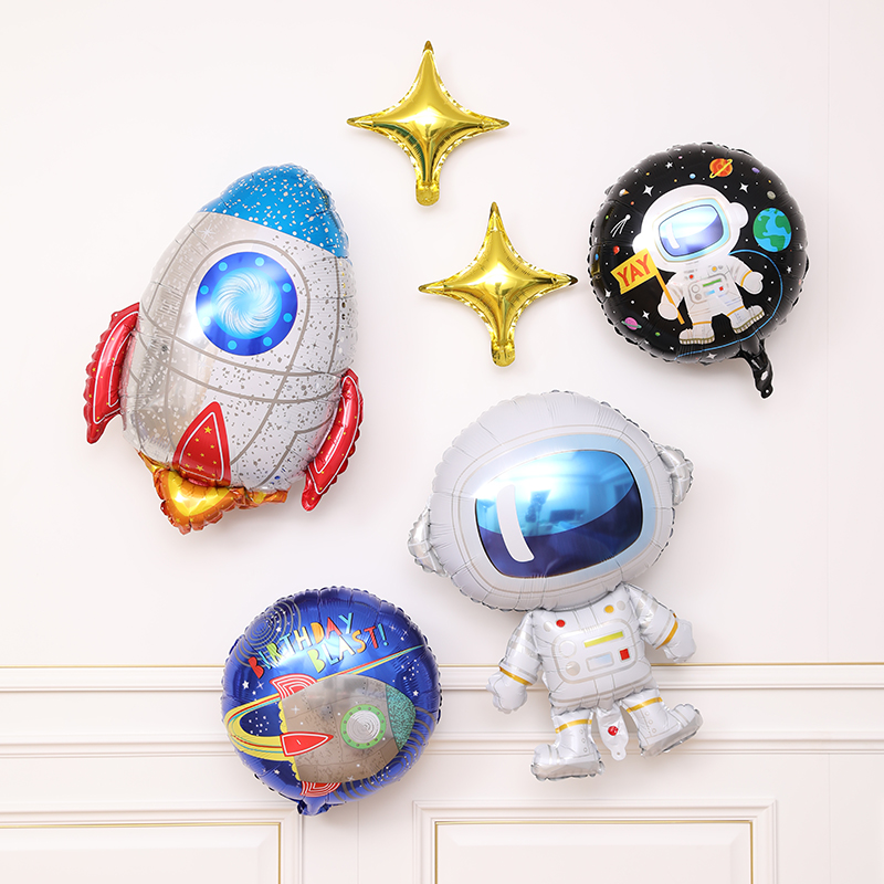 科幻卡通太空人火箭飞船铝箔气球