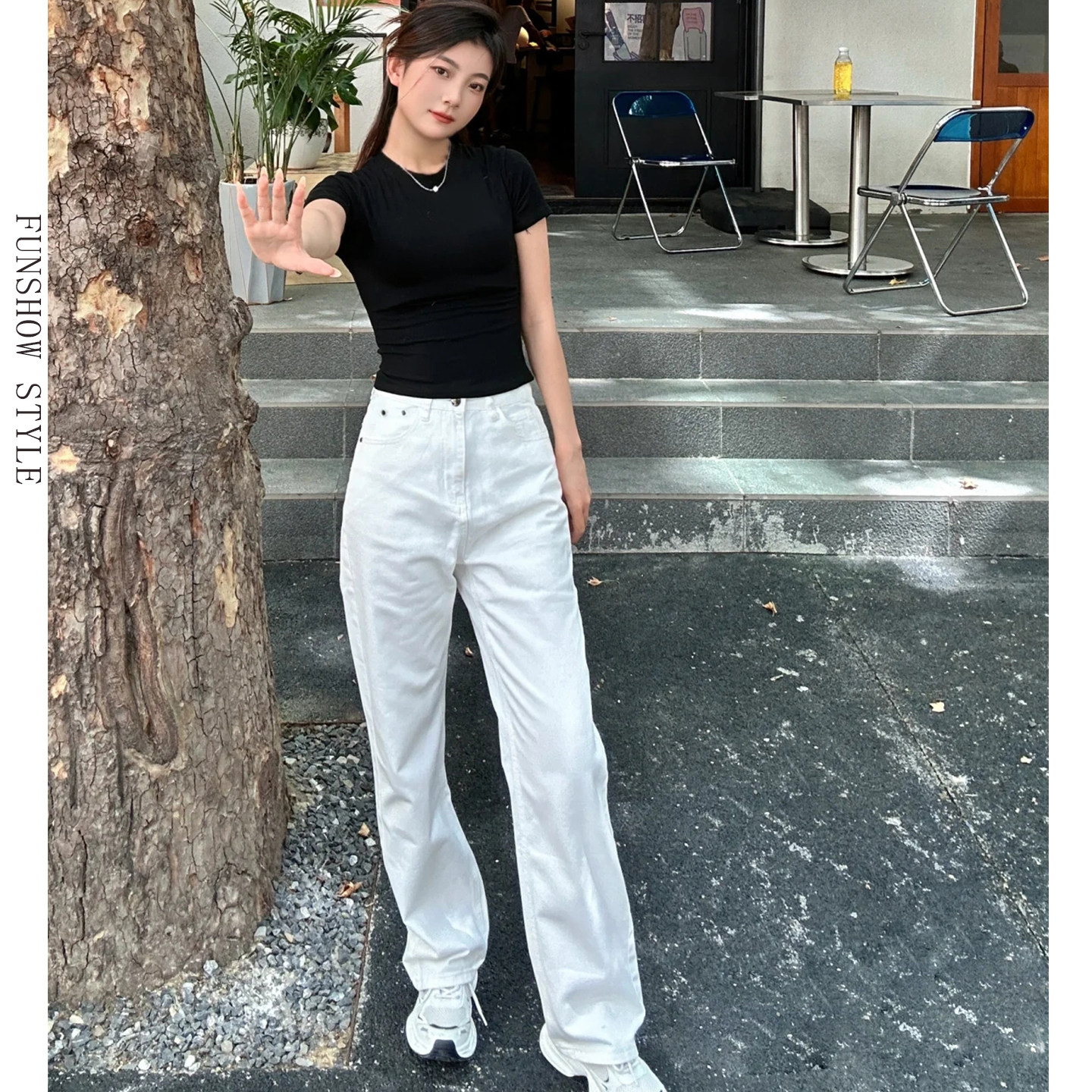 白色天丝阔腿牛仔裤女夏薄款2026新款窄版宽松高腰垂感冰丝直筒裤