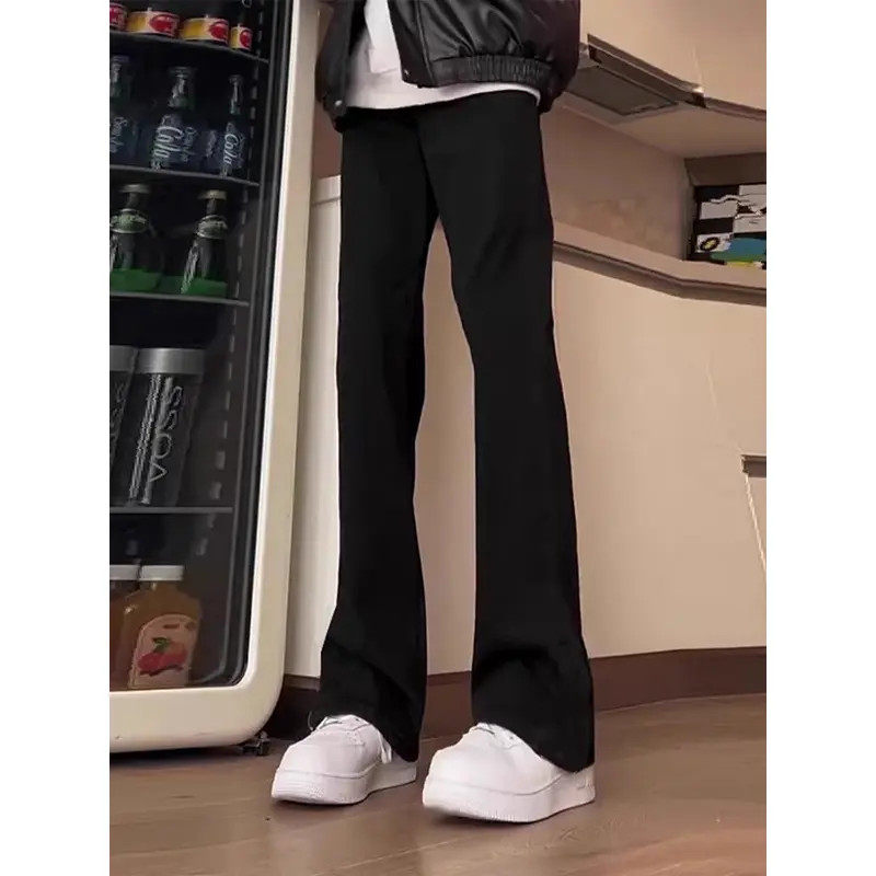 cleanfit黑色西裤垂坠感高级感男生穿搭裤子男款修身直筒微喇长裤