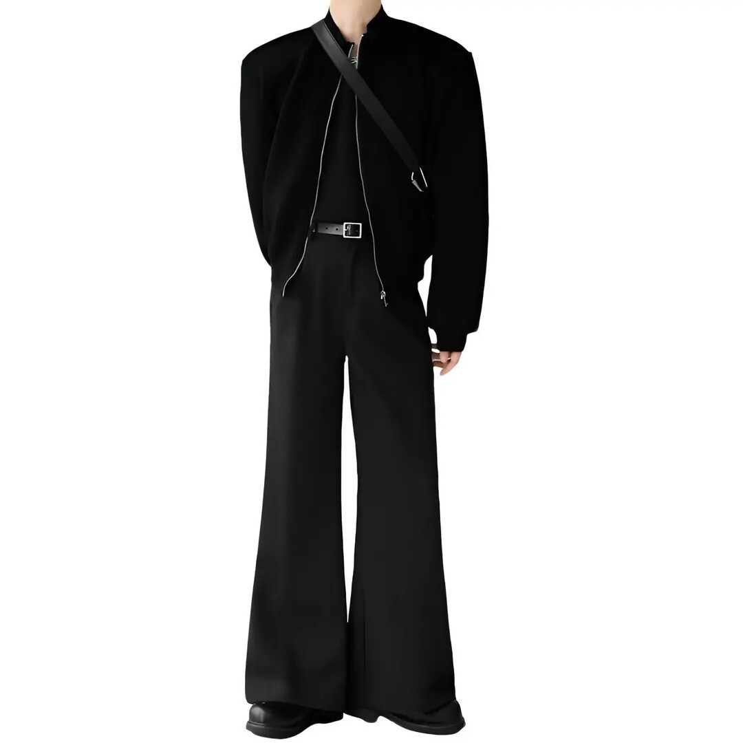 高级感西裤男女宽松垂感微喇叭裤裤免烫黑色拖地裤阔腿裤