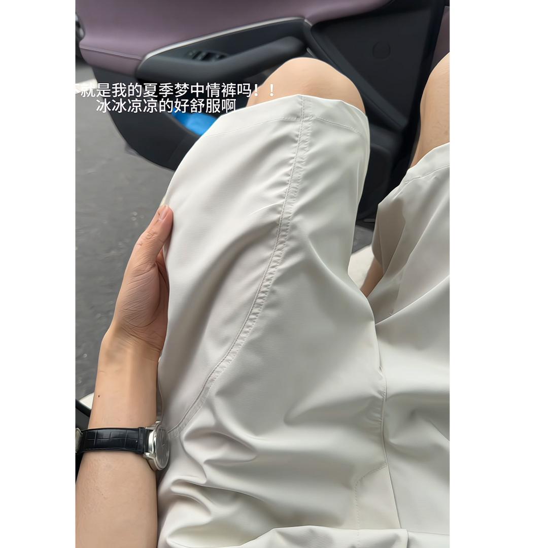 美式斜切休闲短裤男款夏季潮牌拼接宽松薄款速干冰丝运动五分裤子图片
