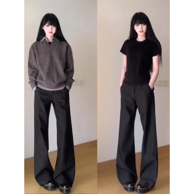 cleanfit黑色微喇西裤男款垂坠感高级感痞帅裤子春夏季直筒西装裤