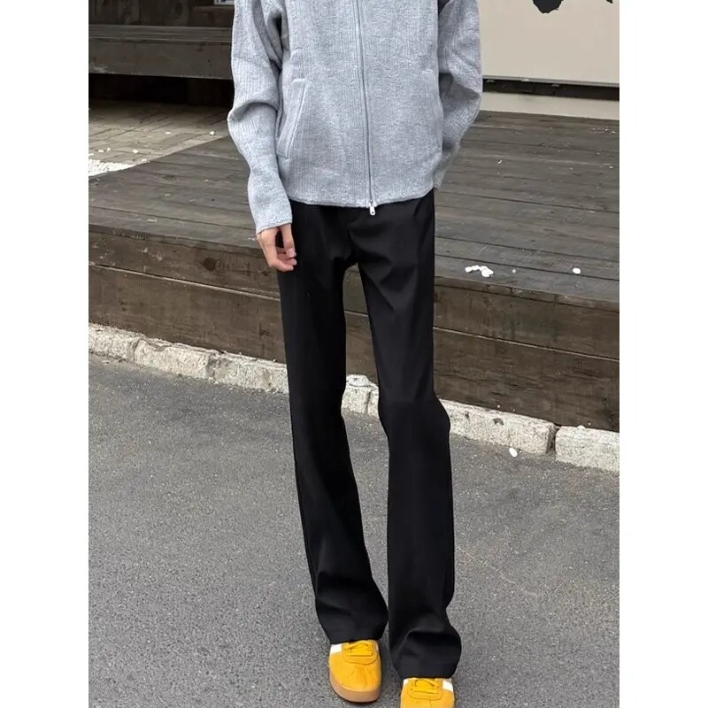 黑色微喇修身西裤男款春夏季显腿长休闲裤cleanfit潮牌百搭直筒裤