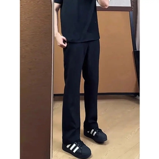 美式vibe黑色西裤男士春夏薄款垂坠感微喇休闲裤子男式直筒西装裤