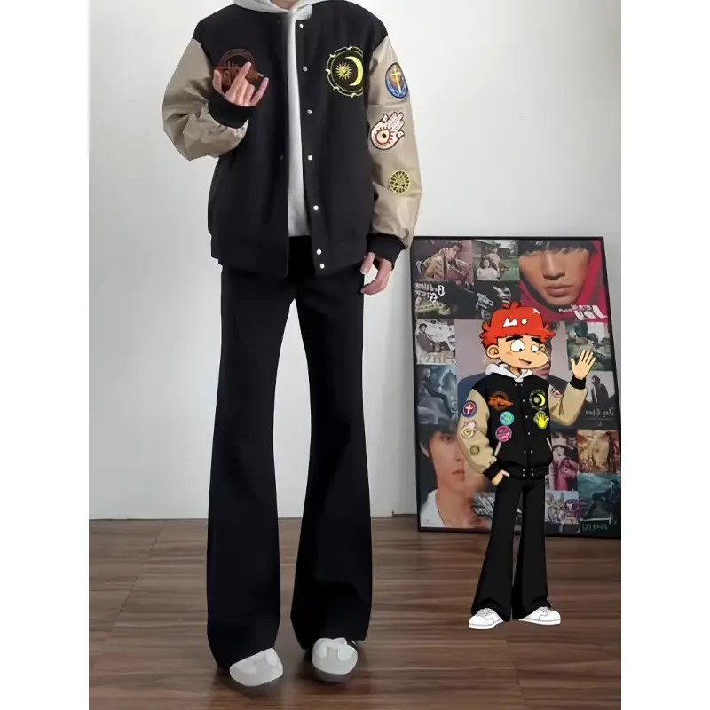 cleanfit黑色弯刀西裤男生春秋美式高街vibe裤子修身显瘦直筒长裤