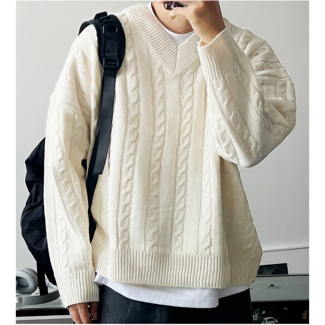 秋冬V领毛衣男学院风潮牌ins针织衫线衣韩版慵懒风宽松情侣外套潮