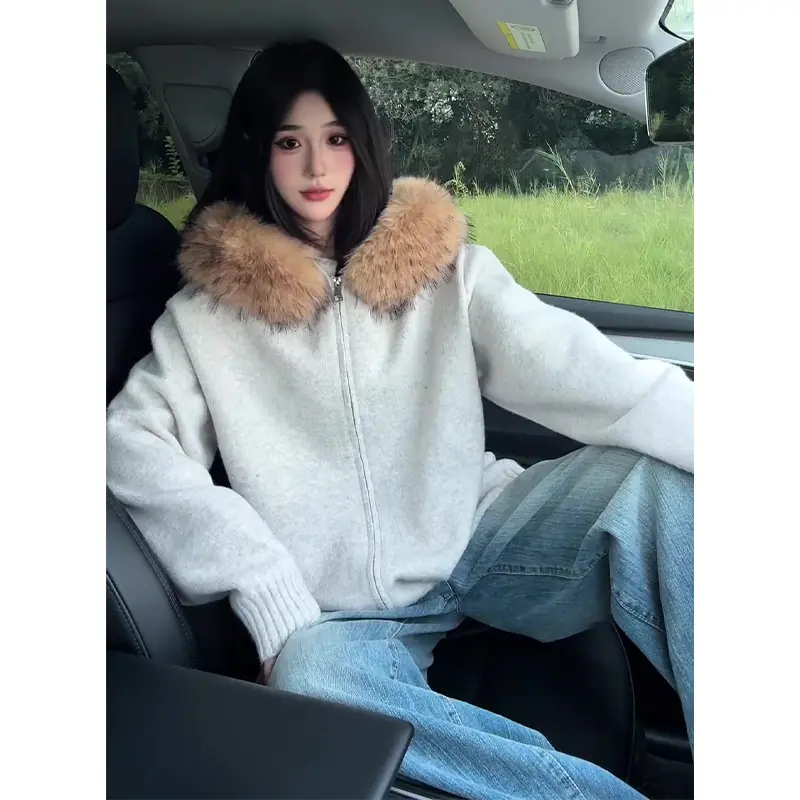 美式毛领开衫毛衣男款秋季cleanfit连帽外套慵懒松弛感高级针织衫