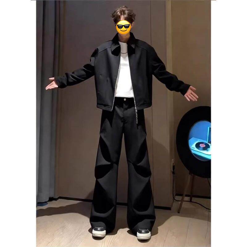 cleanfit褶皱微喇西裤男款夏季美式提档阔腿裤子高级感直筒休闲裤