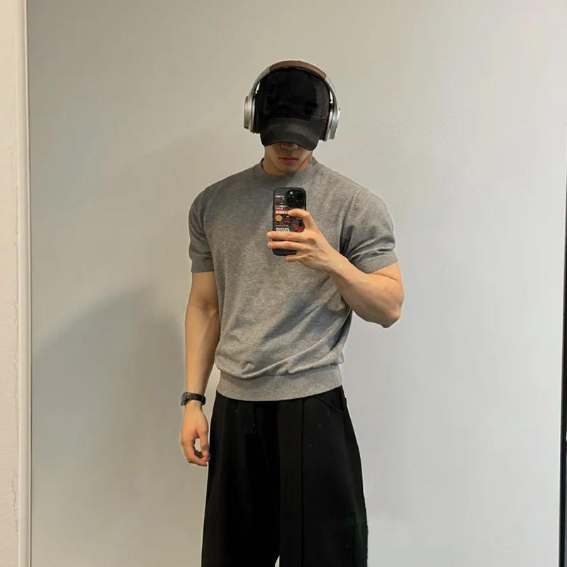 cleanfit针织短袖男款夏季薄款螺纹小领口T恤纯色简约老钱风半袖