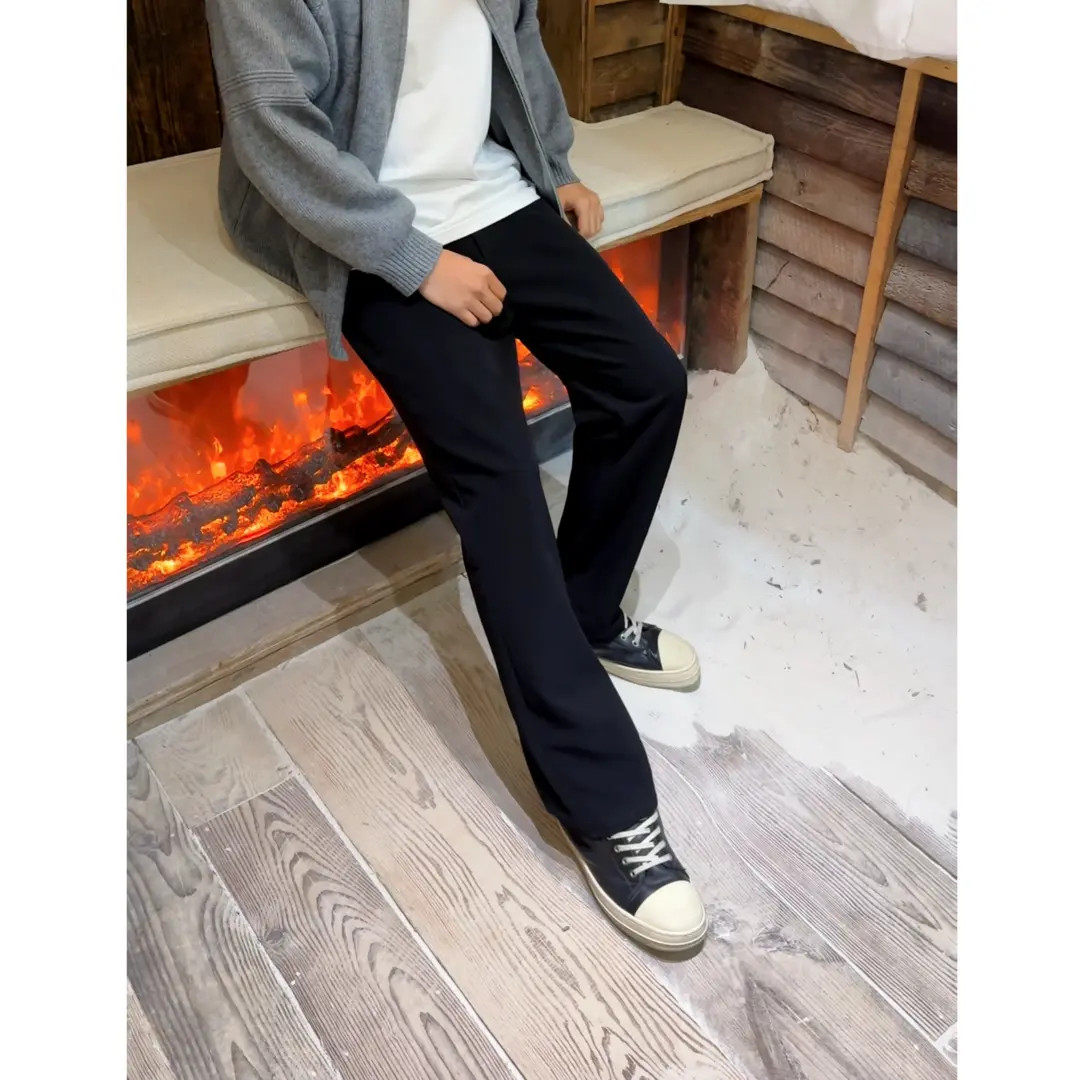 冬季轻抓绒弯刀西裤小直筒显高显瘦弹力大码黑色加厚休闲长裤