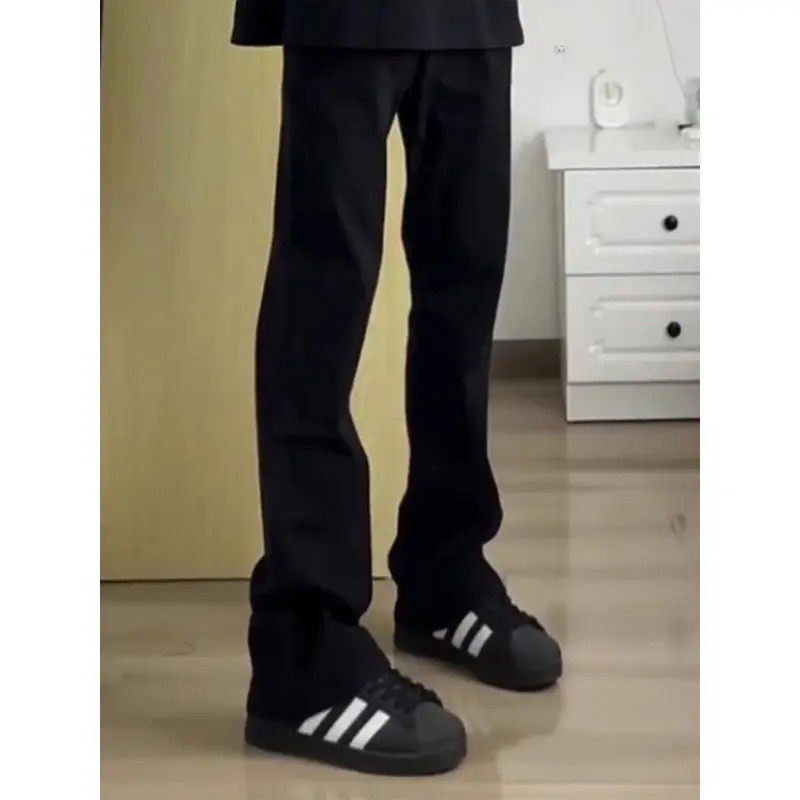 cleanfit黑色微喇牛仔裤男款春季复古显瘦裤子美式高街潮牌直筒裤