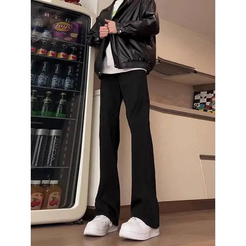 美式高街vibe纯黑色微喇叭西裤男秋季潮牌提裆高腰修身直筒裤子