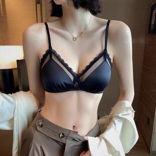 夏 舒适透气无钢圈无痕性感蕾丝三角杯文胸套装 法式 小胸内衣女薄款
