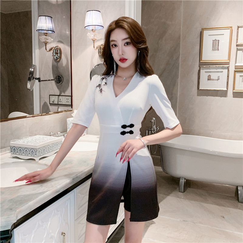 足疗技师工作服性感沐足浴会所按摩工装服气质显瘦中式工服套装女