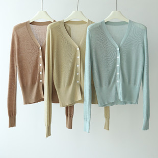 莱赛尔透气开衫 早秋新款 珠地织法v领常规款 针织衫 披 上衣外套长袖