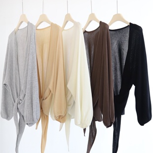 慵懒松弛风春夏新品 无扣不规则系带防晒针织 兰精莱赛尔天丝蝙蝠袖