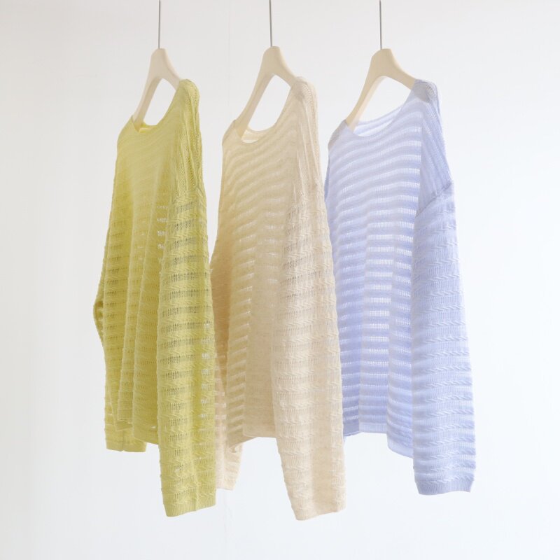 韩系轻薄镂空长袖套头罩衫春夏新款宽松休闲减龄圆领防晒针织衫女