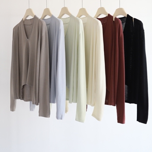 假两件V领莱赛尔天丝设计感无扣针织开衫 女上衣 春夏新品 通勤轻奢
