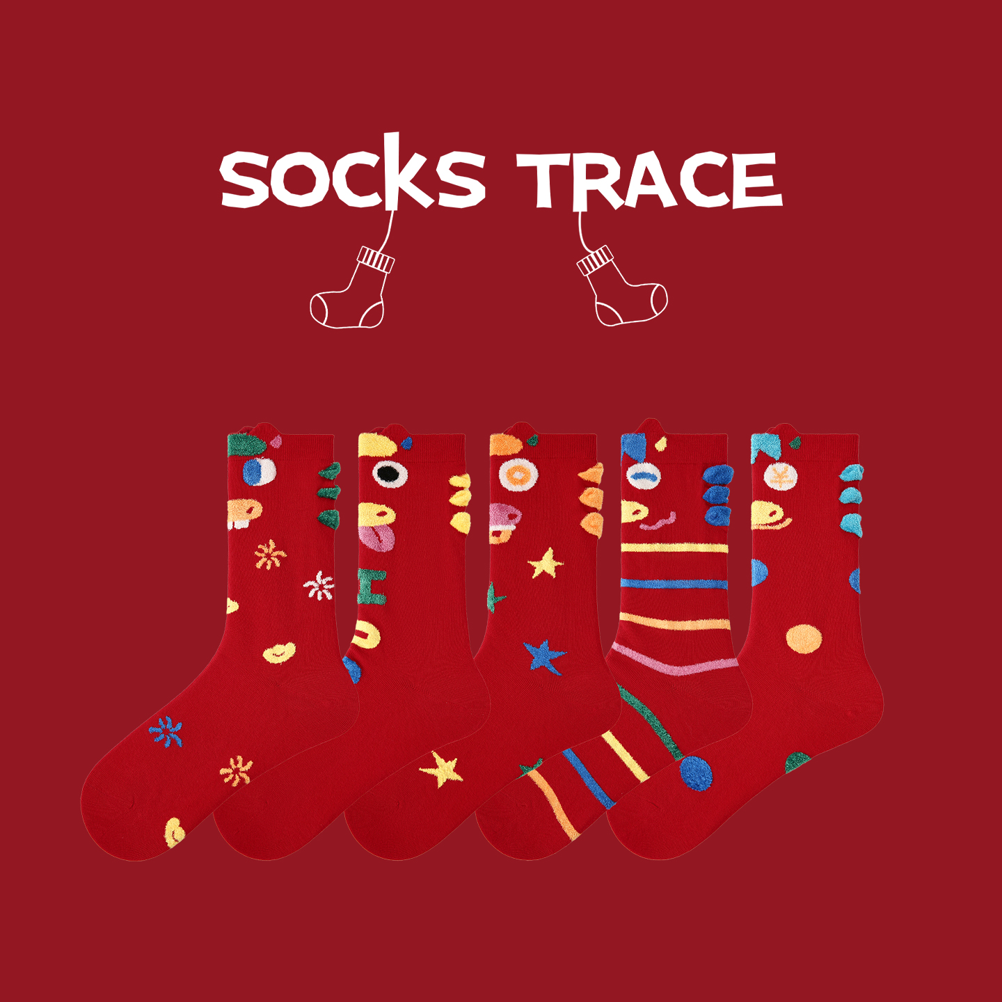 袜迹 SOCKS TRACE 「欢腾骏马」新年系列秋冬季卡通棉袜中筒袜女