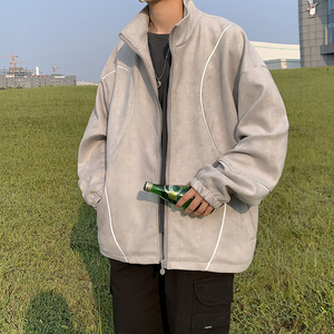 2025秋季新款港风宽松反光麂皮绒拼接夹克外套J221-P80108