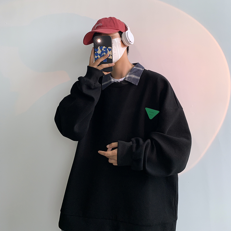 320克2024秋季港风新款华夫格假两件卫衣外套W2207-P58控78，男装卫衣，电商A036A