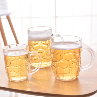 亚克力茶杯菠萝啤酒杯 PC摔不破扎啤杯 饮料杯酒吧杯带手柄大容量