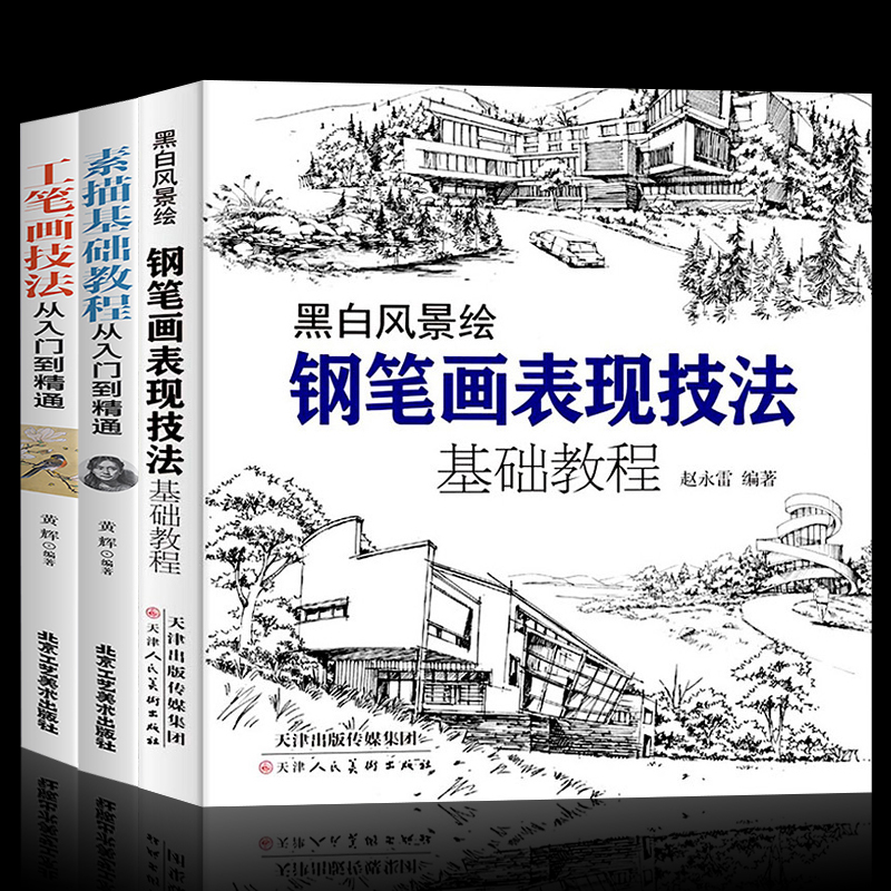 正版全3册钢笔画手绘表现技法+素描基础教程+工笔画技法从入门到精通零基础学绘画速写线描画初学者绘画技法学者美术电教程绘画书